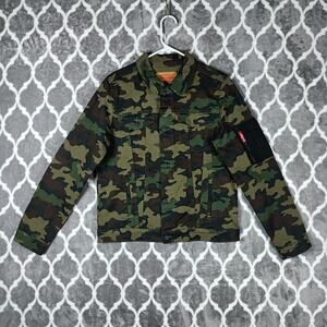 Levis Denim Camo Jacket Youth XL 13–15 Green Stretch Trucker Woodland Teen